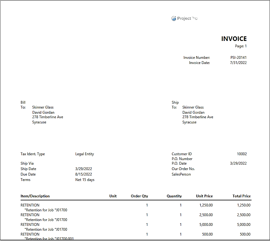 PRJ-1329 Job Sales Invoice