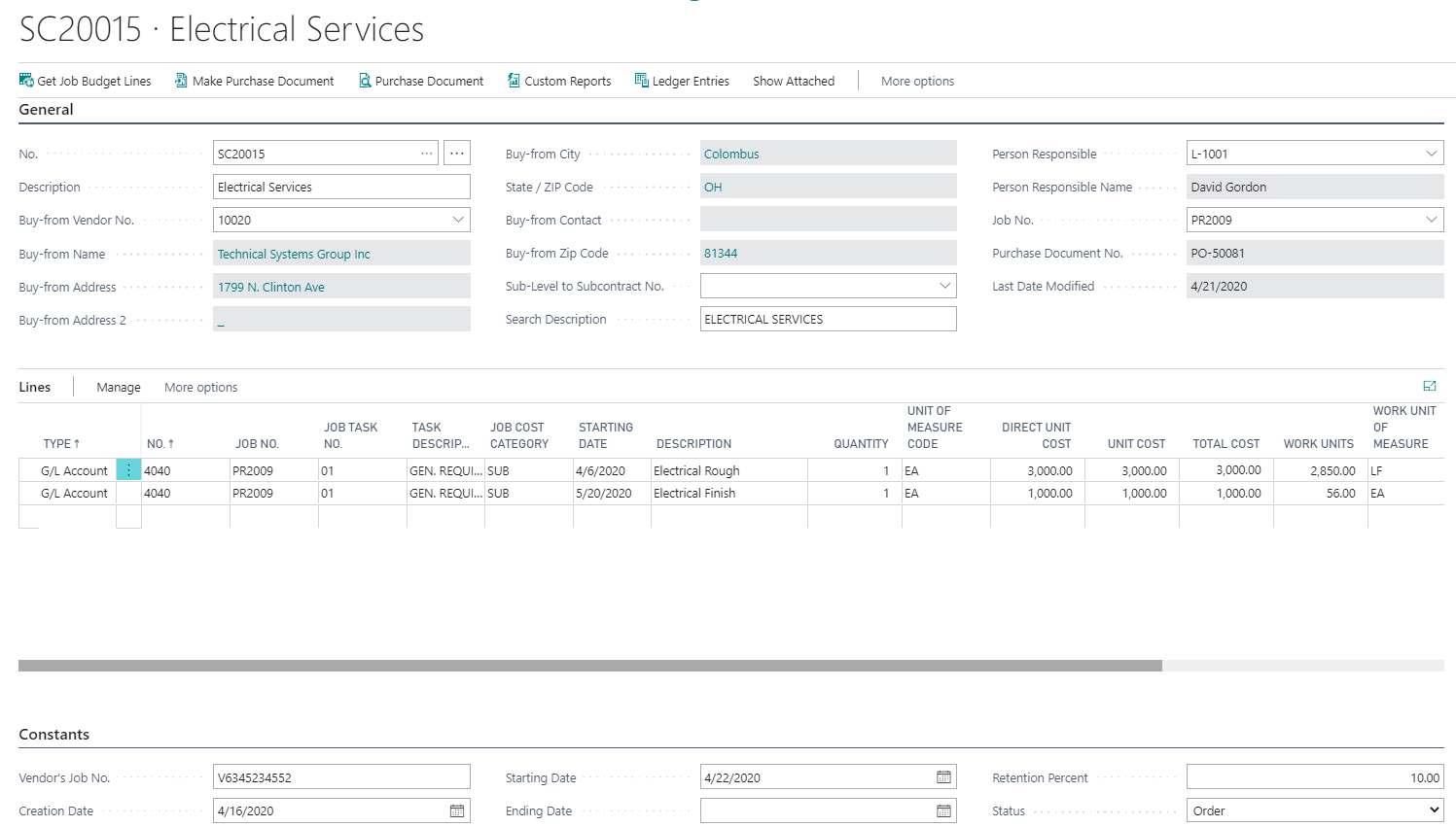 Subcontract Management Screenshot